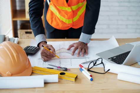 Cropped image of engineer drawing construction plan